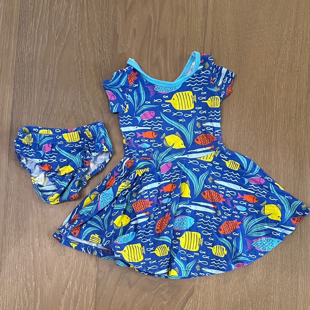 Coco Moon Hawaii Colorful Fish Print Baby Dress and Diaper Cover
